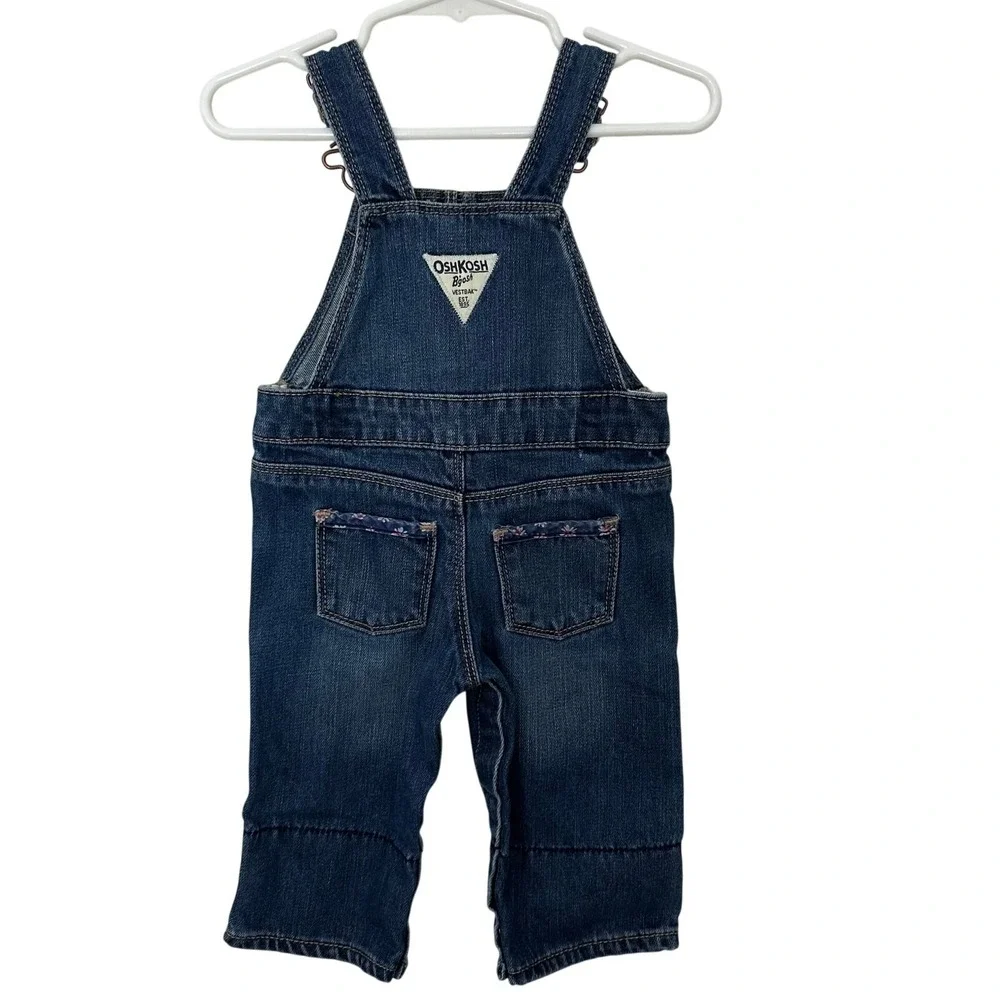 Oshkosh B'gosh Vestbak Overalls Floral Trim Baby Girl 6 Months Pockets Jean Blue